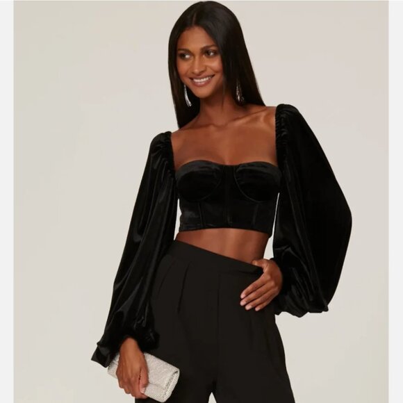 Bronx and Banco Maria Black Velvet Retro Glam Crop Top Women's size XS/US 2 - Picture 2 of 12